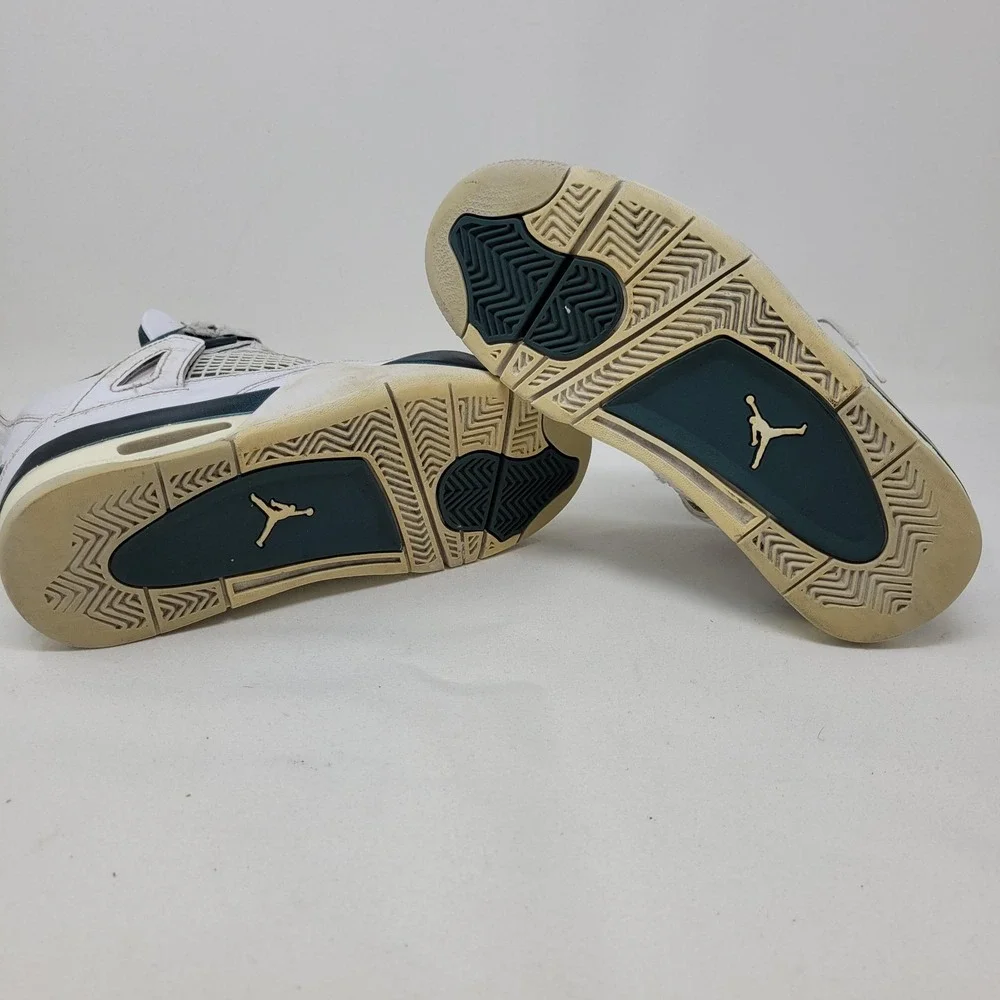 Jordan Air 4 Retro Shoe Youth Size 3.5Y White Teal Basketball Sneaker FQ8213-103